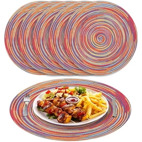 NEWEEN 15" Round Placemats Set of 6 Braided Fabric Heat Resistant Washable Table Mat for Kitchen for Kitchen Party Decor