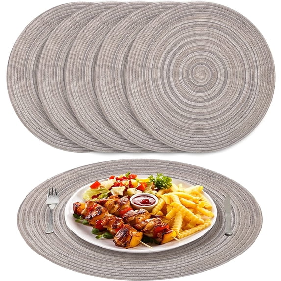 NEWEEN 15" Round Placemats Set of 6 Braided Fabric Heat Resistant Washable Table Mat for Kitchen for Kitchen Party Decor