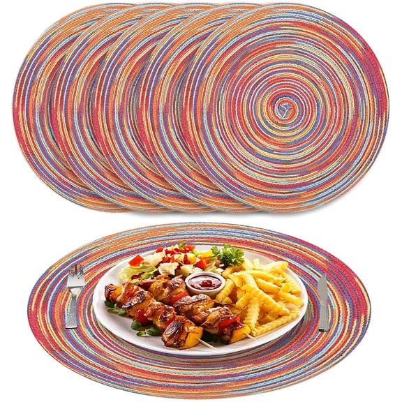 YOCWUCK 15" Round Placemats Set of 6 Braided Fabric Heat Resistant Washable Table Mat for Kitchen for Kitchen Party Decor