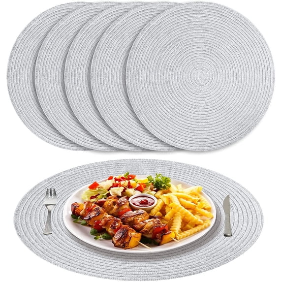 NEWEEN 15" Round Placemats Set of 6 Braided Fabric Heat Resistant Washable Table Mat for Kitchen for Kitchen Party Decor