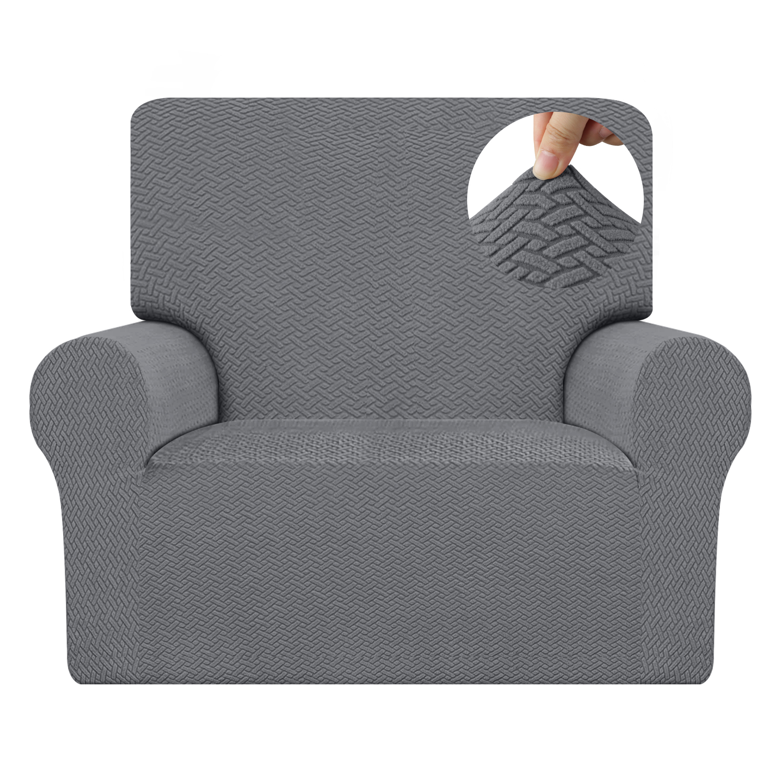 Debonair Stretch Jacquard Couch Cover with 1 Pillowcase, 1-Piece Soft Sofa Cover, Sofa Slipcover with Anti-Slip Foams, Washable Furniture Protector for Pets (Chair, Dark Gray)