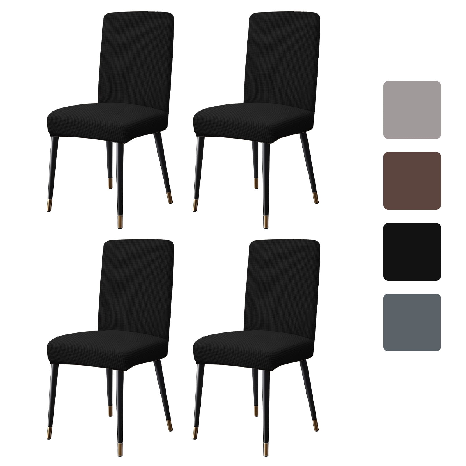 Black Stretch Dining Chair Covers with Elastic Bottom, Set of 4