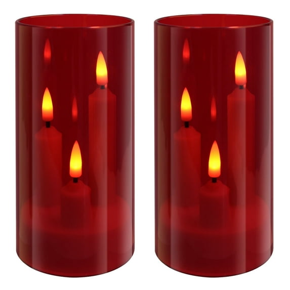 Debonair Flameless 3 Wicks LED Candles Set of 2 Acrylic Glass Pillars Battery Operated Flickering Candles for Home Decor Wedding Festival Cafe Restaurant Decor(5.9" x 2.7")