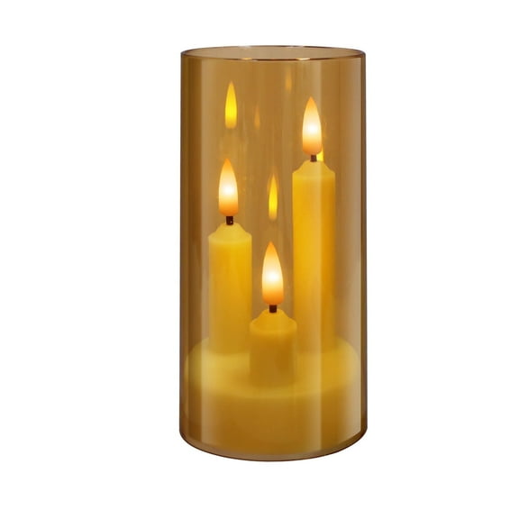 Debonair Flameless 3 Wicks LED Candles Set of 1 Acrylic Glass Pillars Battery Operated Flickering Candles for Home Decor Wedding Festival Cafe Restaurant Decor（5.9" x 2.7"）