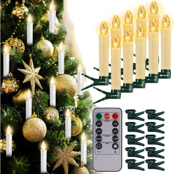 NEWEEN Flameless Clip-on Christmas Tree Candles, Dimmable, Flickering/Steady, Battery Operated, Remote Control, 4.7, Set of 10