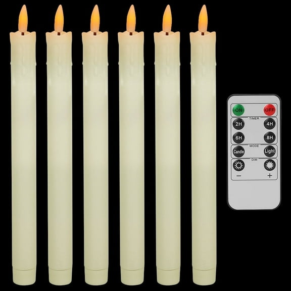 Debonair Flameless Taper Candles Flickering with Remote Timer, Battery Operated Led Warm 3D Wick Dripping-Wax Light Window Ivory Fake Candlesticks, Christmas Home Wedding Decor(0.7X10.6Inch)