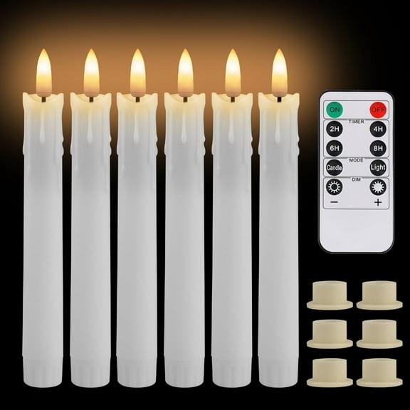 Debonair Flameless Taper Candles Flickering with Remote Timer, Battery Operated Led Warm 3D Wick Dripping-Wax Light Window White Fake Candlesticks with Holder, Christmas Home Wedding Decor(0.7X6.6)