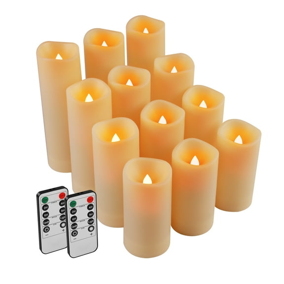 Debonair Flameless Waterproof Led Candles, Battery Operated Flameless Pillar Candles with 10-Key Remotes and Cycling 24 Hours Timer For Outdoor, Indoor, Wedding Décor, Exquisite Pack of 12 (4 size)