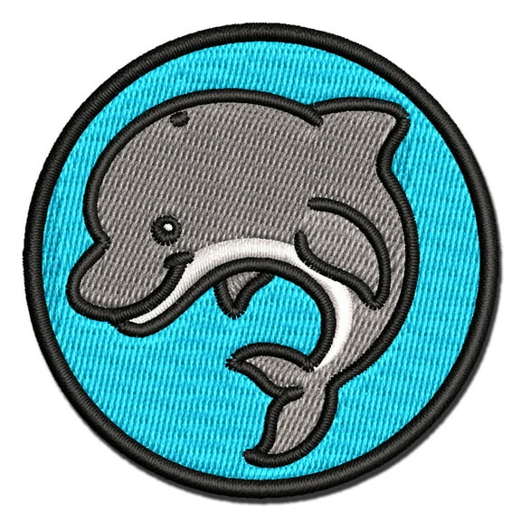 Debonair Jumping Dolphin Applique Multi-Color Embroidered Hook & Loop Patch - 3 Inch Medium