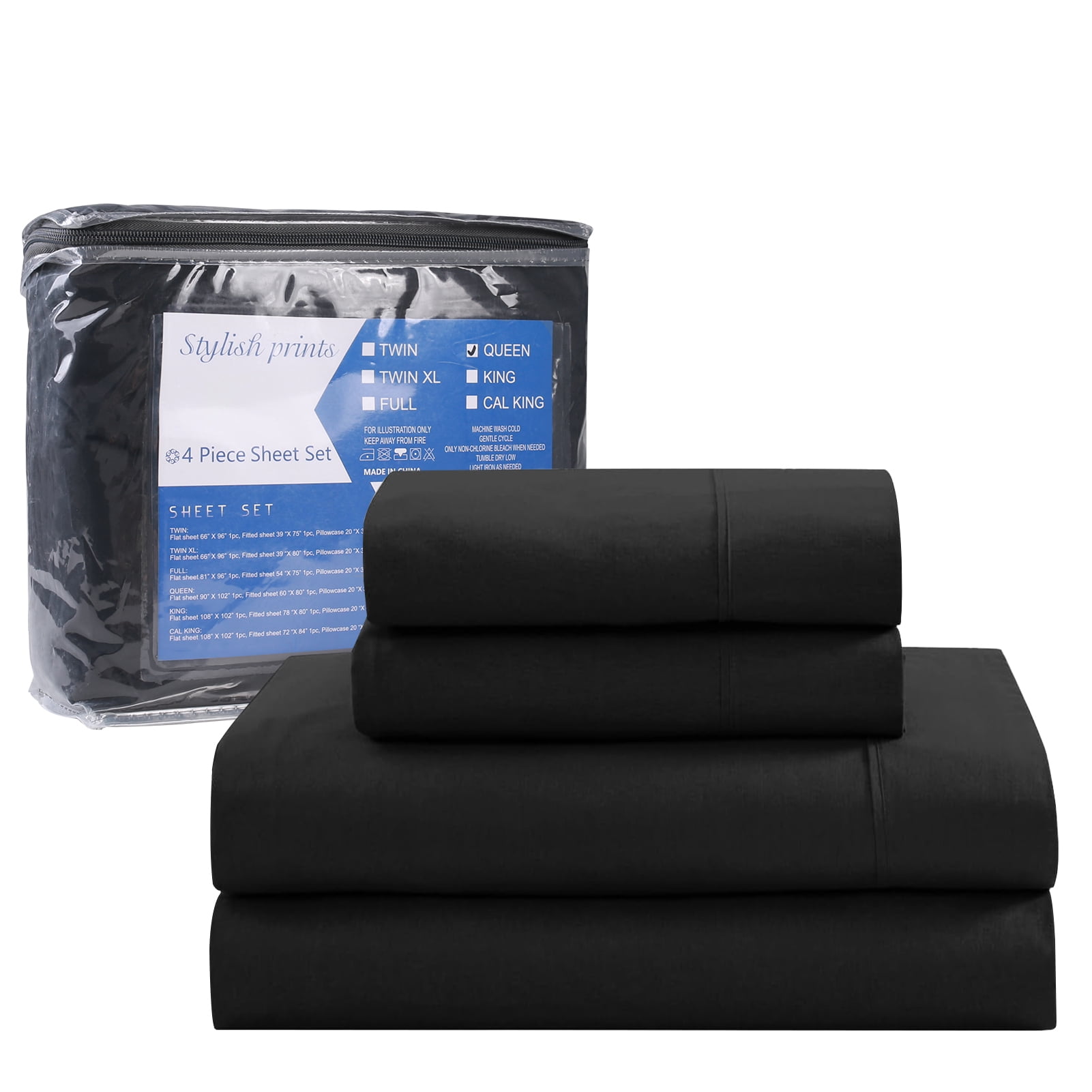 King Black Microfiber and Bamboo 4-Piece Sheet Set