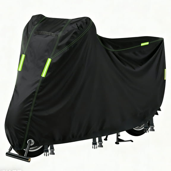 Debonair Motorcycle Cover All Season Universal Sturdy Material Waterproof Sun Outdoor Protection with Night Reflective Stripe Lock-Holes & Storage Bag Fits up to 96" Motorcycles Vehicle Cover
