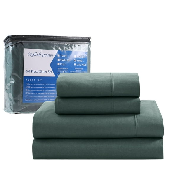 Linens 4-Piece 400 Thread Count Cotton Sheet Set - Queen Size 100% Cotton Sateen Bed Sheets Fits 18"-24" Mattresses, Grey