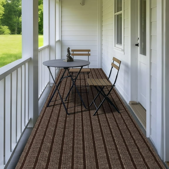 Debonair Runner Rug 1.3ft x 4 ft Indoor/Outdoor Low Profile, Hallway, Kitchen, Patio, Deck Area, RV, Entryway, Garage, with Natural Non-Slip Rubber Backing, Brown Strip