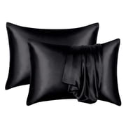 Debonair Satin Pillow Case, 2 Pack Satin Queen Silk Pillowcase for Hair and Skin, 20x30, Black