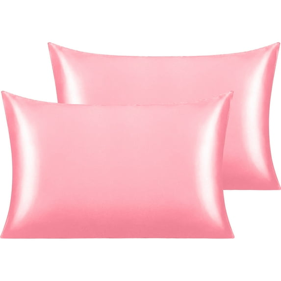 Debonair Satin Pillow Case, 2 Pack Satin Queen Silk Pillowcase for Hair and Skin, 20x30, Pink