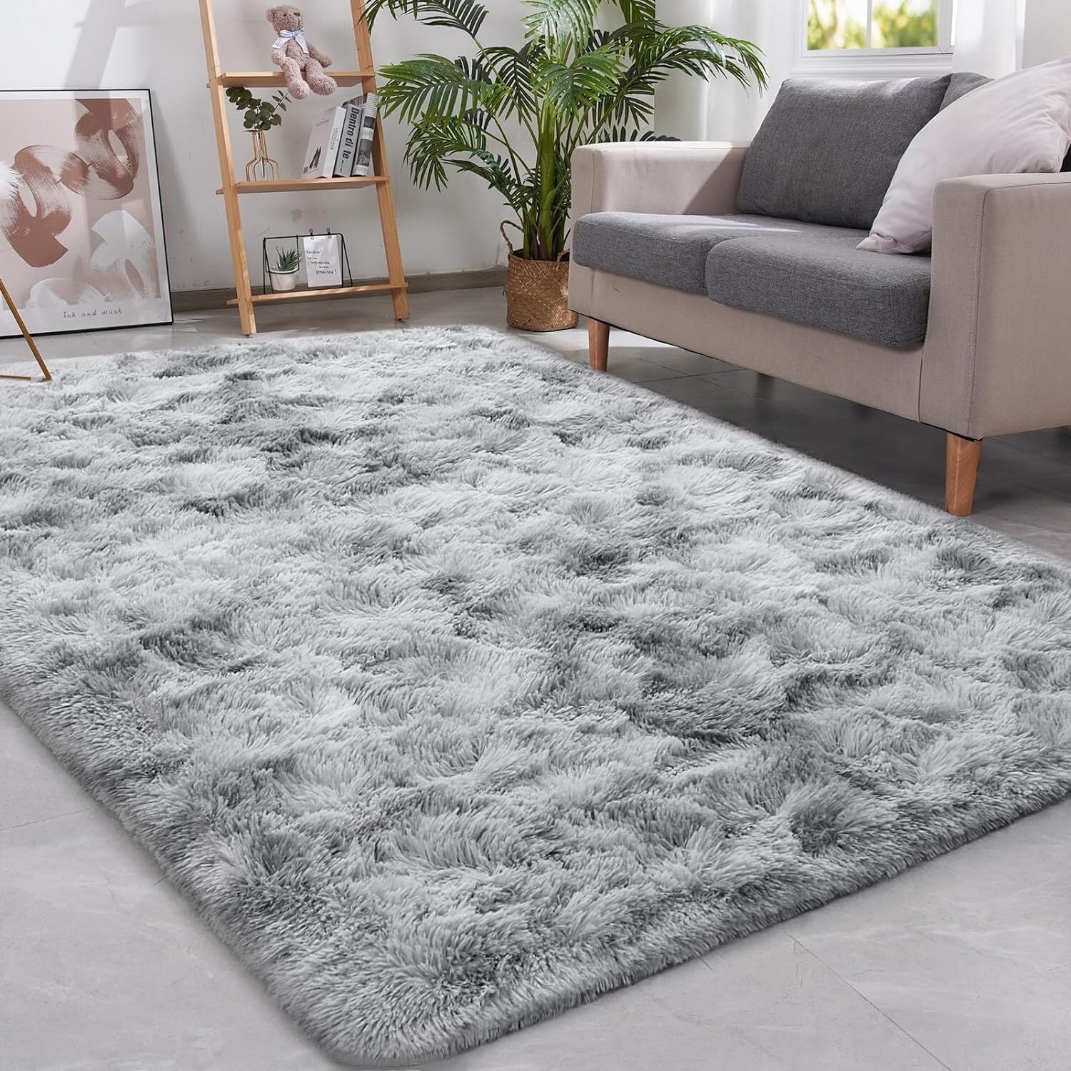 Debonair Super Soft Shaggy Rugs Fluffy Carpets 2x3 Feet Indoor Modern Plush Area Rugs for Living Room Bedroom Home Decor Upgrade Anti-Skid Rectangular Fuzzy Rug, Light Grey