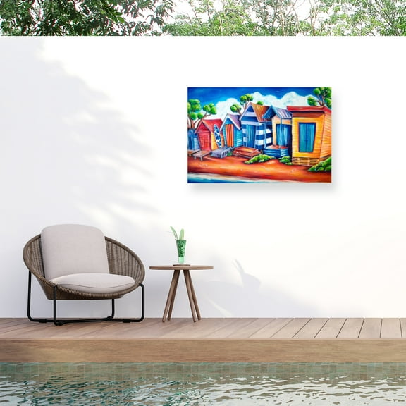 Deborah Broughton 'Tourist Beach huts' Outdoor Canvas