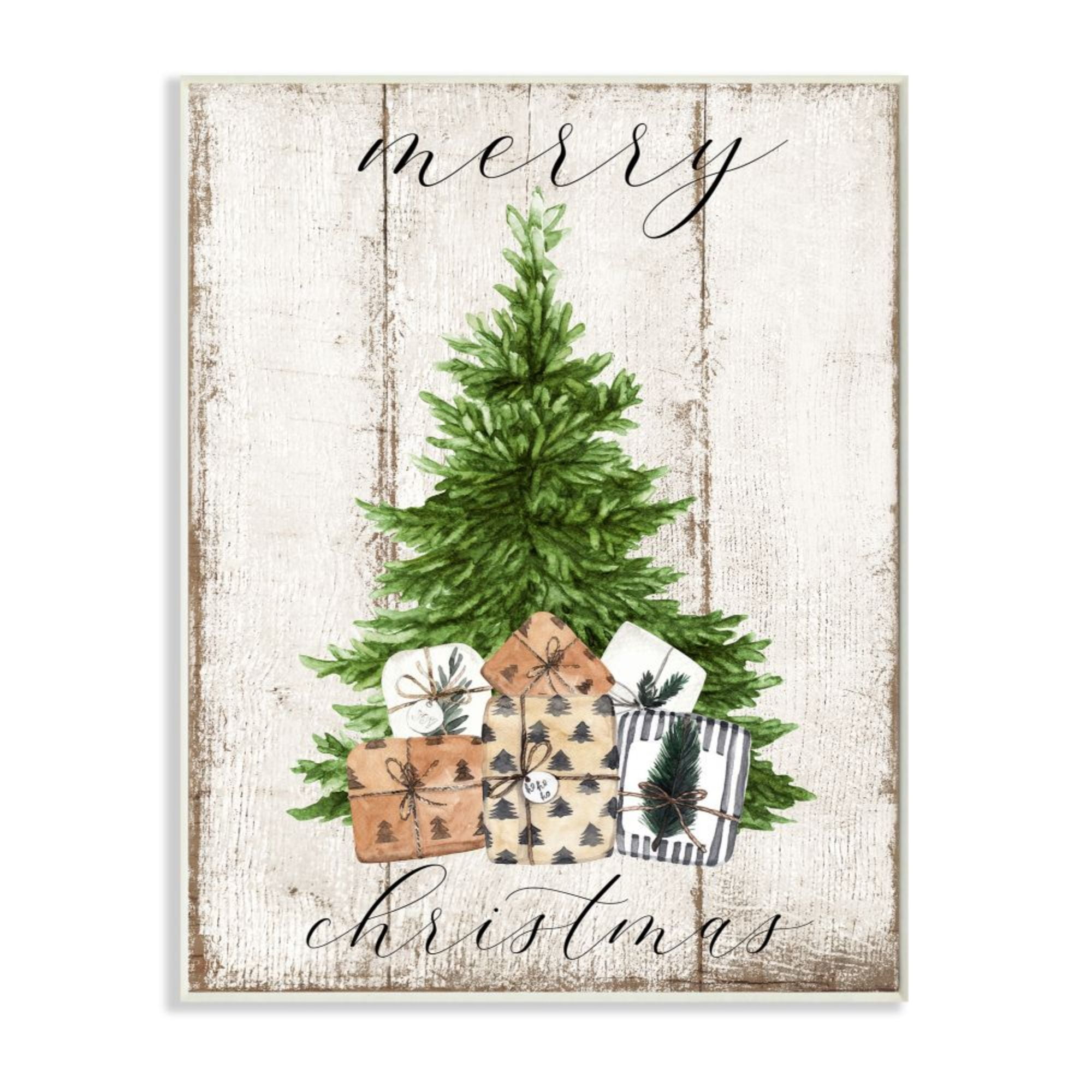 Rustic Distressed Merry Christmas Tree Wood Wall Art 10" x 15"