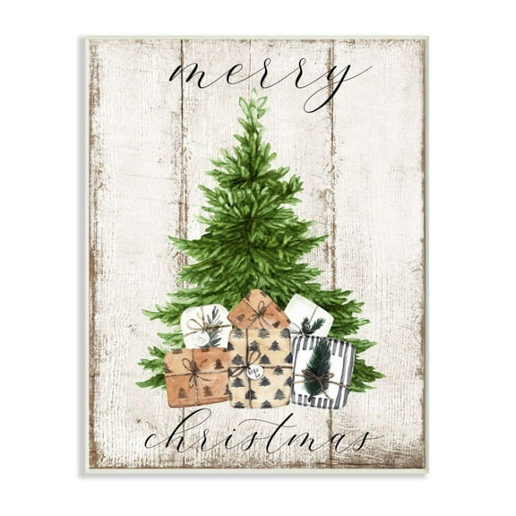 Deborah Brown Rtic Distressed Merry Christmas Tree Illtration 13 in x 19 in Framed Painting Art Prints, by Stupell Home Décor