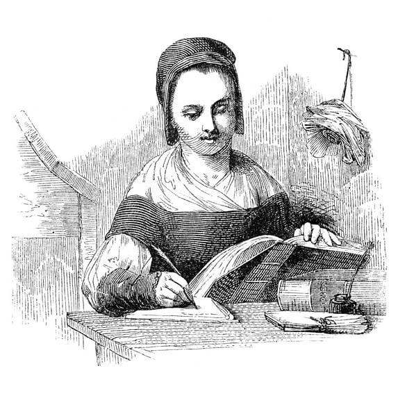 Deborah Read Franklin N(1708-1774). Mrs. Benjamin Franklin. At Work In Her Husband'S Printing Office Wood Engraving