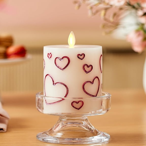 Debossed Hearts Pillar Candle Metallic Magenta - Patented Flickering Flameless Technology - Valentine's Day Collection - Remote Ready - 4.5"