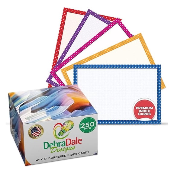 Debra Dale Designs "Dotted Delights" 250-Box 4"x6" Blank Index Cards - Premium 140# Cardstock with Dot Borders