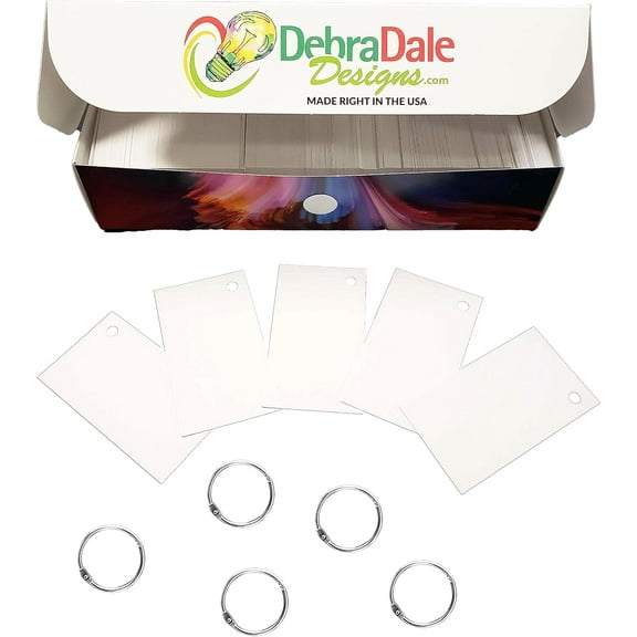 Debra Dale Designs - Made Right in the USA - 800 Pocket-Size Blank Study Flash Cards - Single Hole Punched - 5 Quality Metal Binder Rings - 2" x 3-1/2" - Premium 140# Index Card Stock - Sight Words