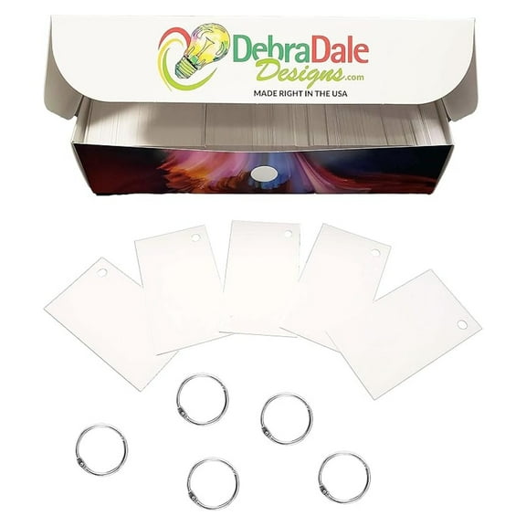 Debra Dale Designs - Made Right in the USA - 800 Pocket-Size Blank Study Flash Cards - Single Hole Punched - 5 Quality Metal Binder Rings - 2" x 3-1/2" - Premium 140# Index Card Stock - Sight Words