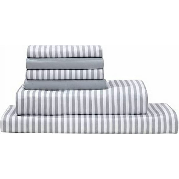 Debra Valencia Awning Striped Sheets by Duke-Full-Med Cool Gray/White-6 Pc Set