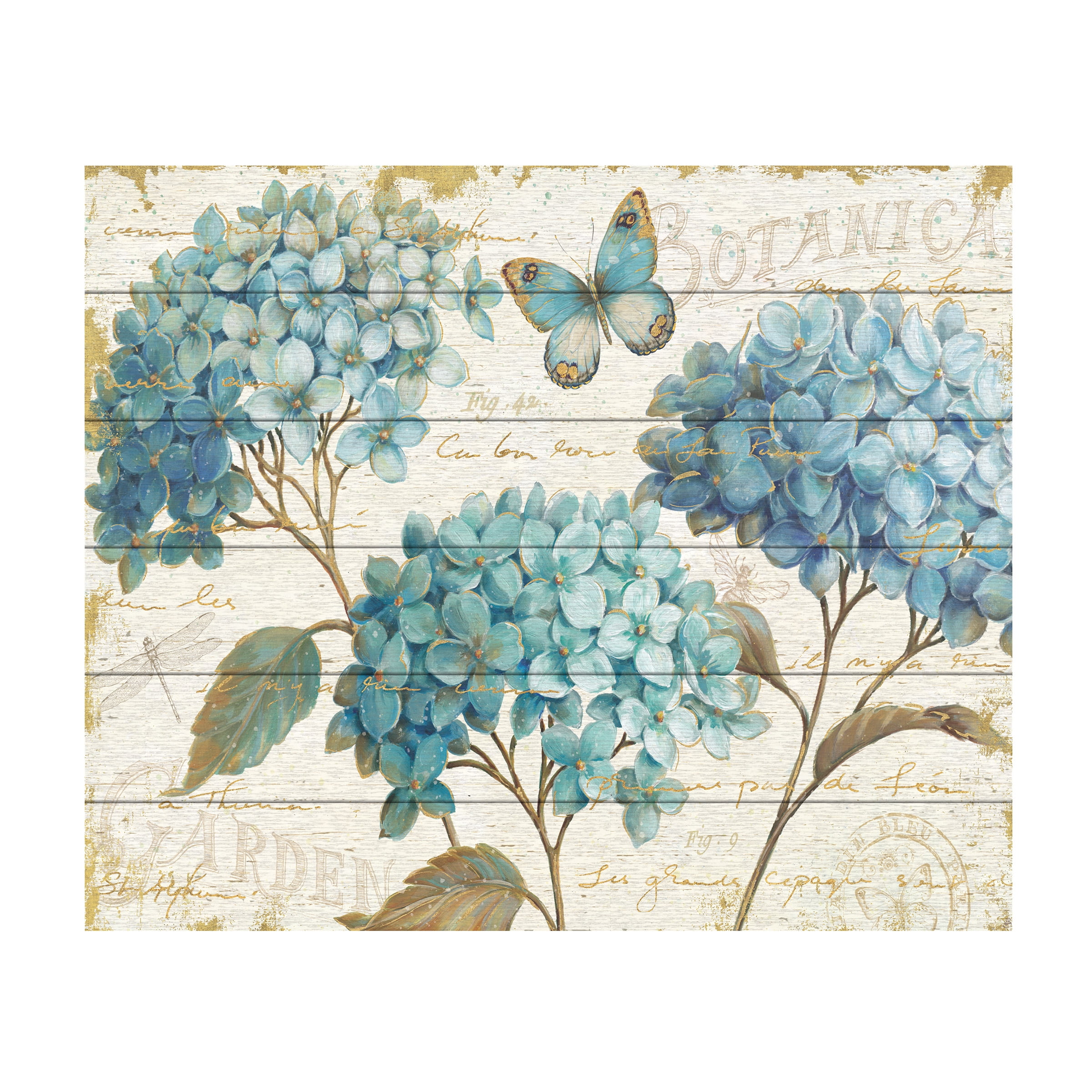 Blue Butterfly and Hydrangea Wood Slat Art 22" x 18"