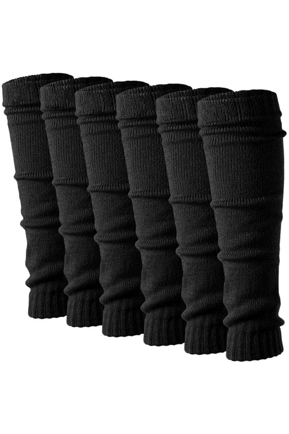 80’s Knit Super Long Ribbed Leg Warmers for Women, Black 6-Pairs