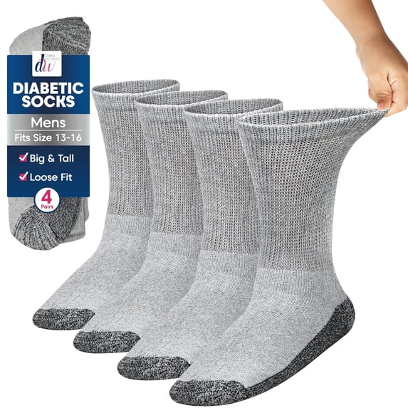 Debra Weitzner Men’s Big and Tall Diabetic Crew Socks, Loose Fit Wide Cotton, Size 13-15, 4 Pairs