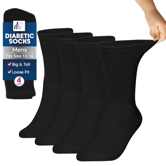 Debra Weitzner Men’s Diabetic Crew Socks, Big and Tall Loose Fit Wide Cotton, Size 13-15, 4 Pairs
