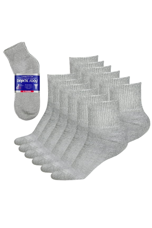 Diabetic Ankle Socks Mens Womens Non-binding Socks Loose Fit, 10/13 Gray 6-Pair