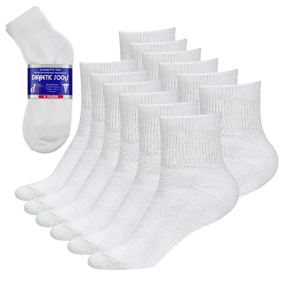Debra Weitzner Diabetic Ankle Socks Mens Womens Non-binding Socks Loose Fit, 10/13 White 6-Pair