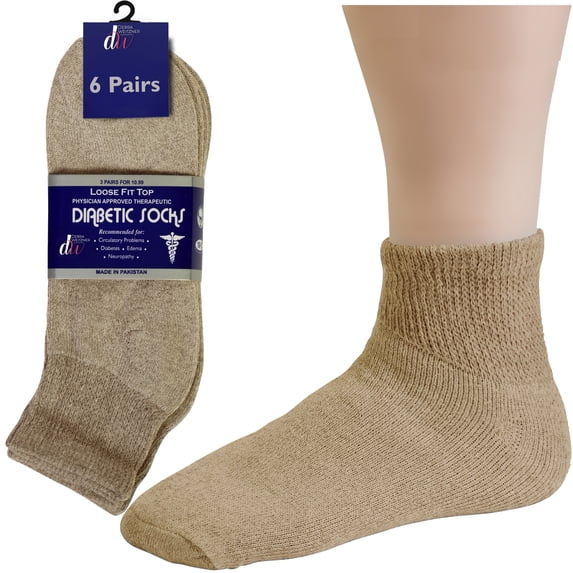 Debra Weitzner Men’s and Women’s Diabetic Ankle Socks, Non-Binding Loose Fit, Beige, 12 Pairs