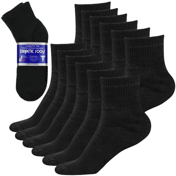 Debra Weitzner Diabetic Ankle Socks Mens Womens Non-binding Socks Loose Fit 12 Pairs Black