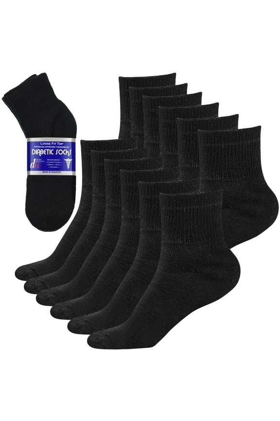 Diabetic Ankle Socks Mens Womens Non-binding Socks Loose Fit 12 Pairs Black