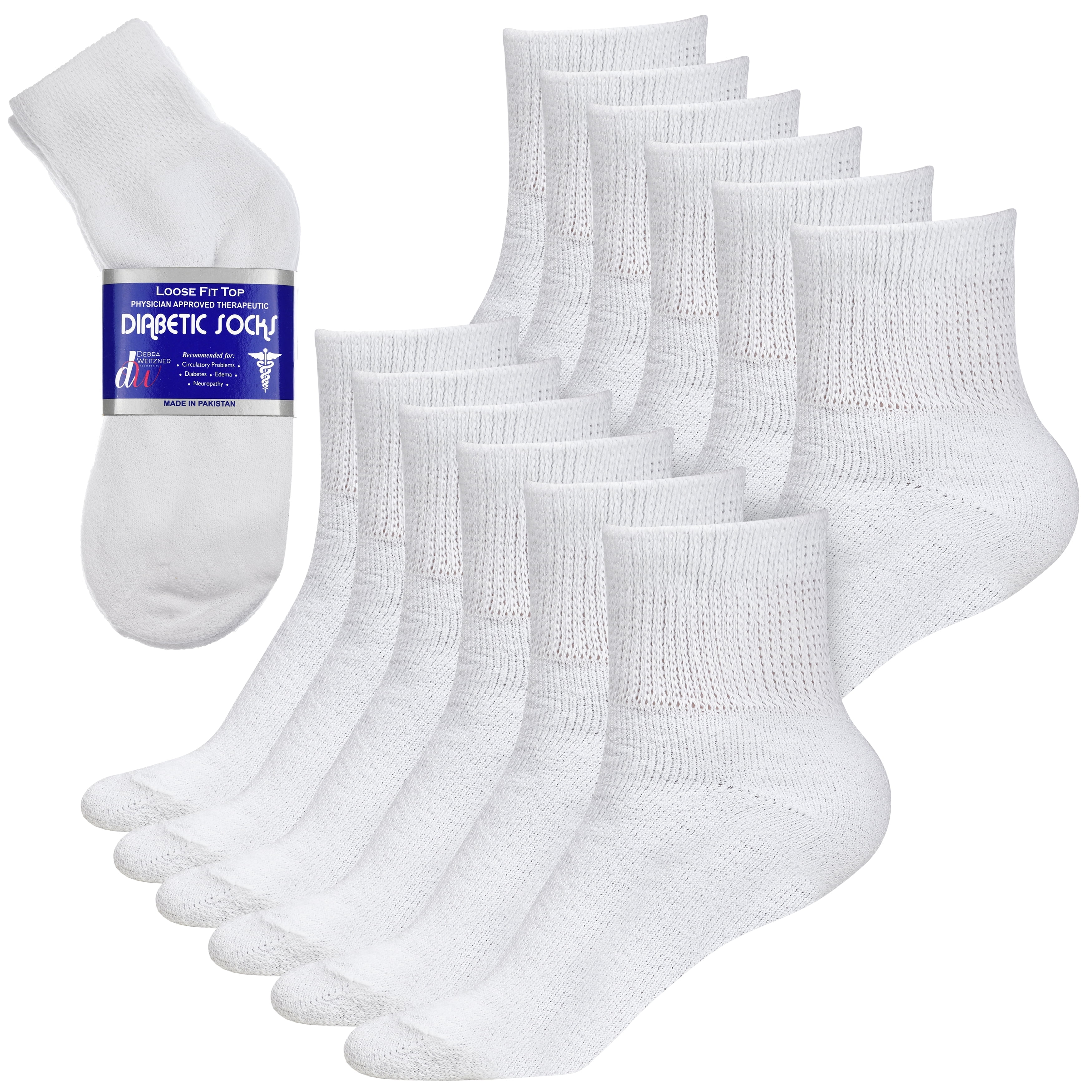 Debra Weitzner Diabetic Ankle Socks Mens Womens Non-binding Socks Loose Fit 12 Pairs White