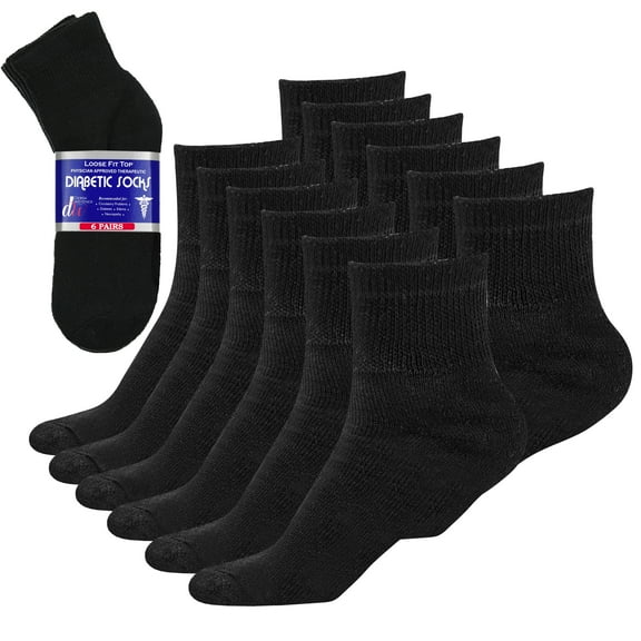 Debra Weitzner Diabetic Ankle Socks Mens Womens Non-binding Socks Loose Fit, 9/11 Black 6 Pairs