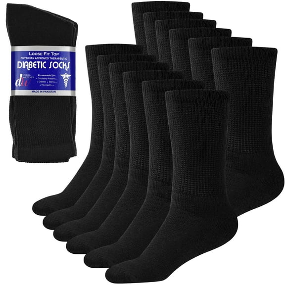 Debra Weitzner Diabetic Crew Socks Mens Womens Non-binding Socks Loose Fit 12 Pairs Black