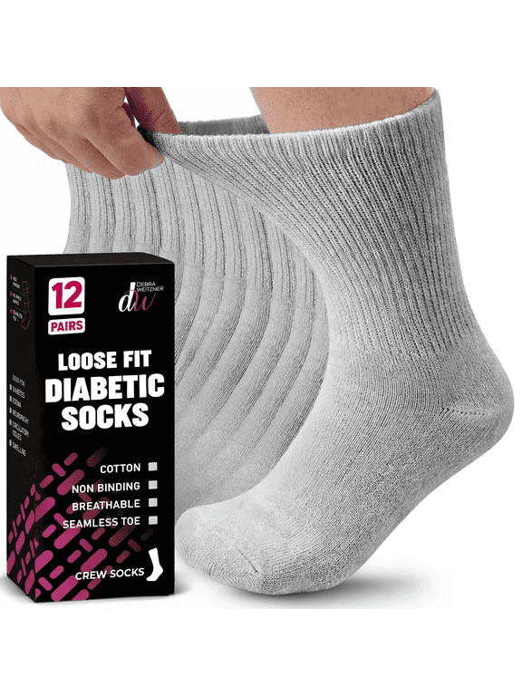 Diabetic Crew Socks Mens Womens Non-binding Socks Loose Fit 12 Pairs Grey