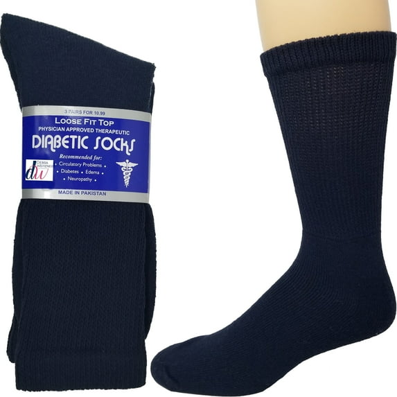 Debra Weitzner Men’s and Women’s Diabetic Crew Socks, Non-Binding Loose Fit, Navy, 12 Pairs