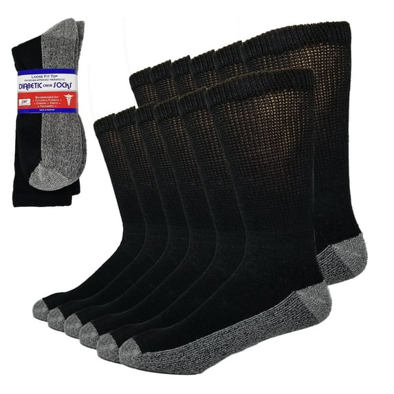 Debra Weitzner Diabetic Socks for Men and Women Loose Fit Non-Binding Cushion Socks Sole 10-13 Black/Black 6 Pairs