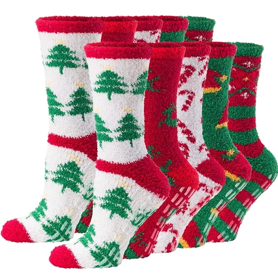 Debra Weitzner Women’s Non-Slip Cozy Winter Socks, Plush Fleece Design, 5 Pairs