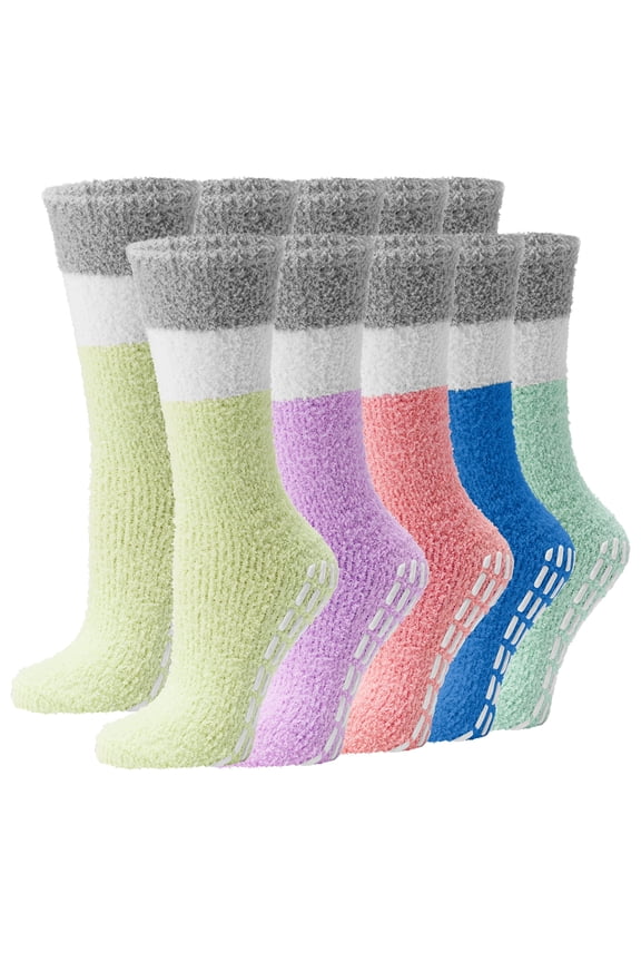 Fuzzy Socks for Women Non-Slip Warm and Cozy Winter Socks, Fleece Plush Slipper Socks - 5 Pairs