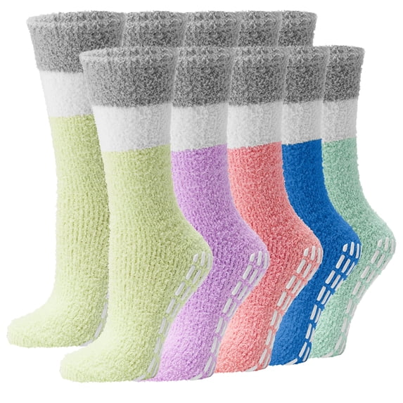 Debra Weitzner Fuzzy Socks for Women Non-Slip Warm and Cozy Winter Socks, Fleece Plush Slipper Socks - 5 Pairs