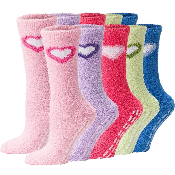 Debra Weitzner Fuzzy Socks for Women Non-Slip Warm and Cozy Winter Socks, Fleece Plush Slipper Socks - 5 Pairs