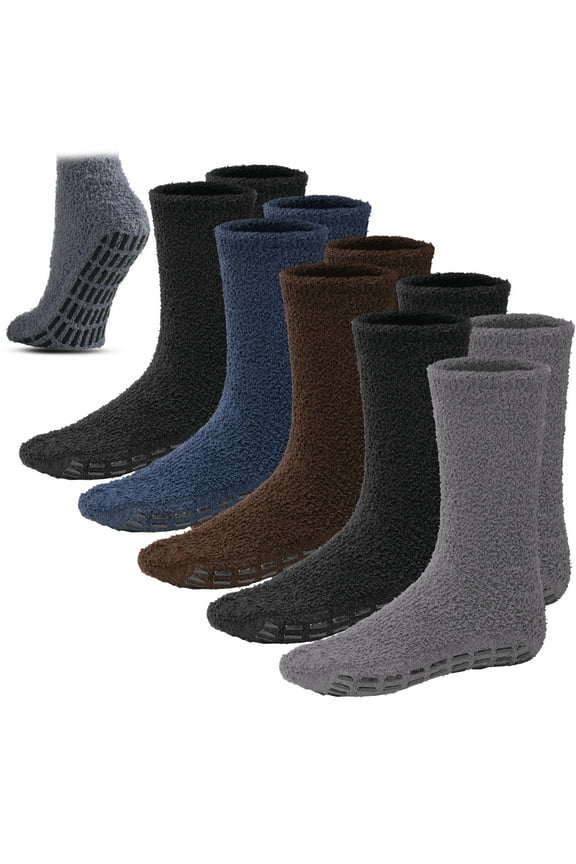 Men Fuzzy Socks Grip Plush Sleeping Soft Anti-Skid 5 Pairs