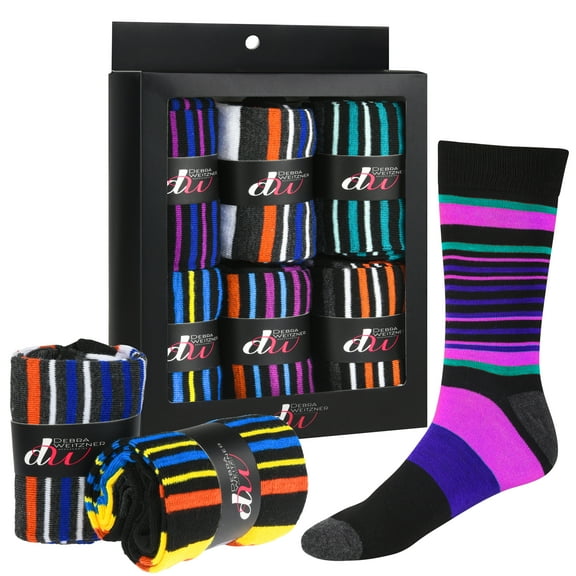 Debra Weitzner Mens Dress Socks Cotton Colorful Argyle Socks Patterned 6 Pairs With Gift Box Multistripes Size 10-13